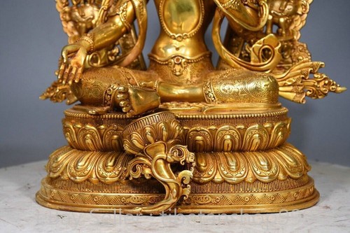 Estatua de Buda Tara verde retroiluminación cobre dorado budismo chino antiguo de 13,6" - Imagen 6 de 11