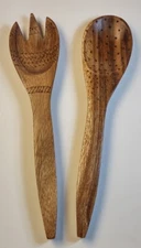 Wood Fork Spoon Salad Server Set Hand Carved Made in Philippines