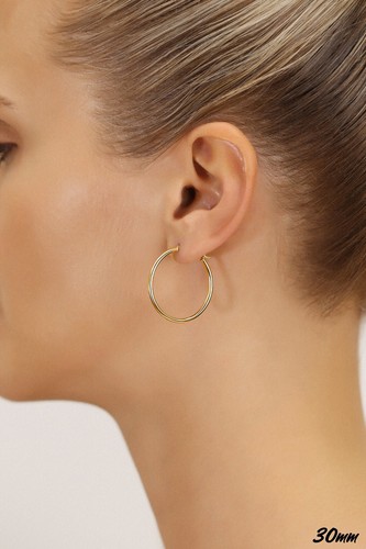 14K Real Solid Yellow Gold Shiny Polished Round Creole Hoops Earrings All Sizes - Picture 15 of 27