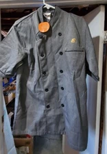 Happy Chef Cook Cool Unisex Gray Coat Short Sleeve Size Small  NWT