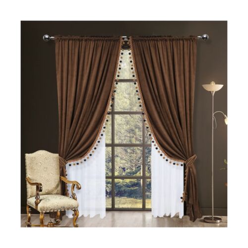 Luxurious Blackout Curtains for Living Room Soft Velvet Pom Pom Curtains for ...