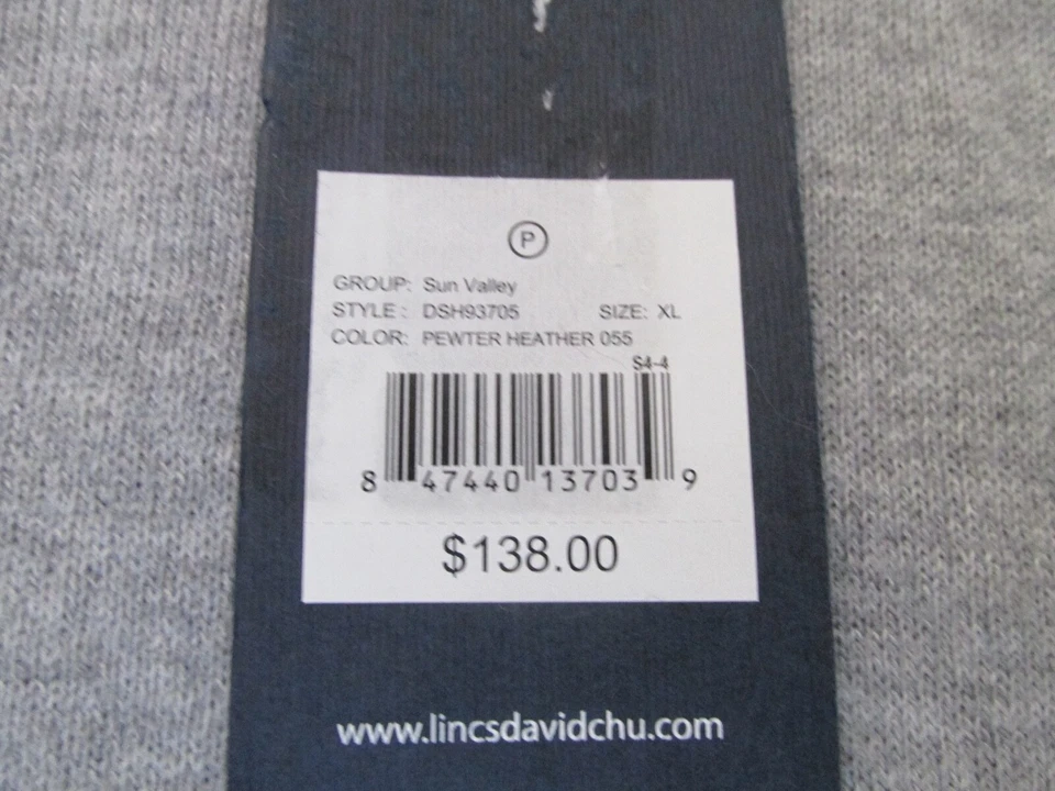 New Lincs David Chu LS 1/2 Zip Golf Sweater Men's XL Grey and White $138 - Image 3 of 4