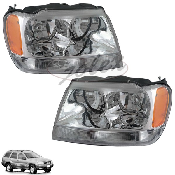 Scheinwerfer Chrom Rechts+Links Set Satz FüR Jeep Grand Cherokee Limited 99-05-image
