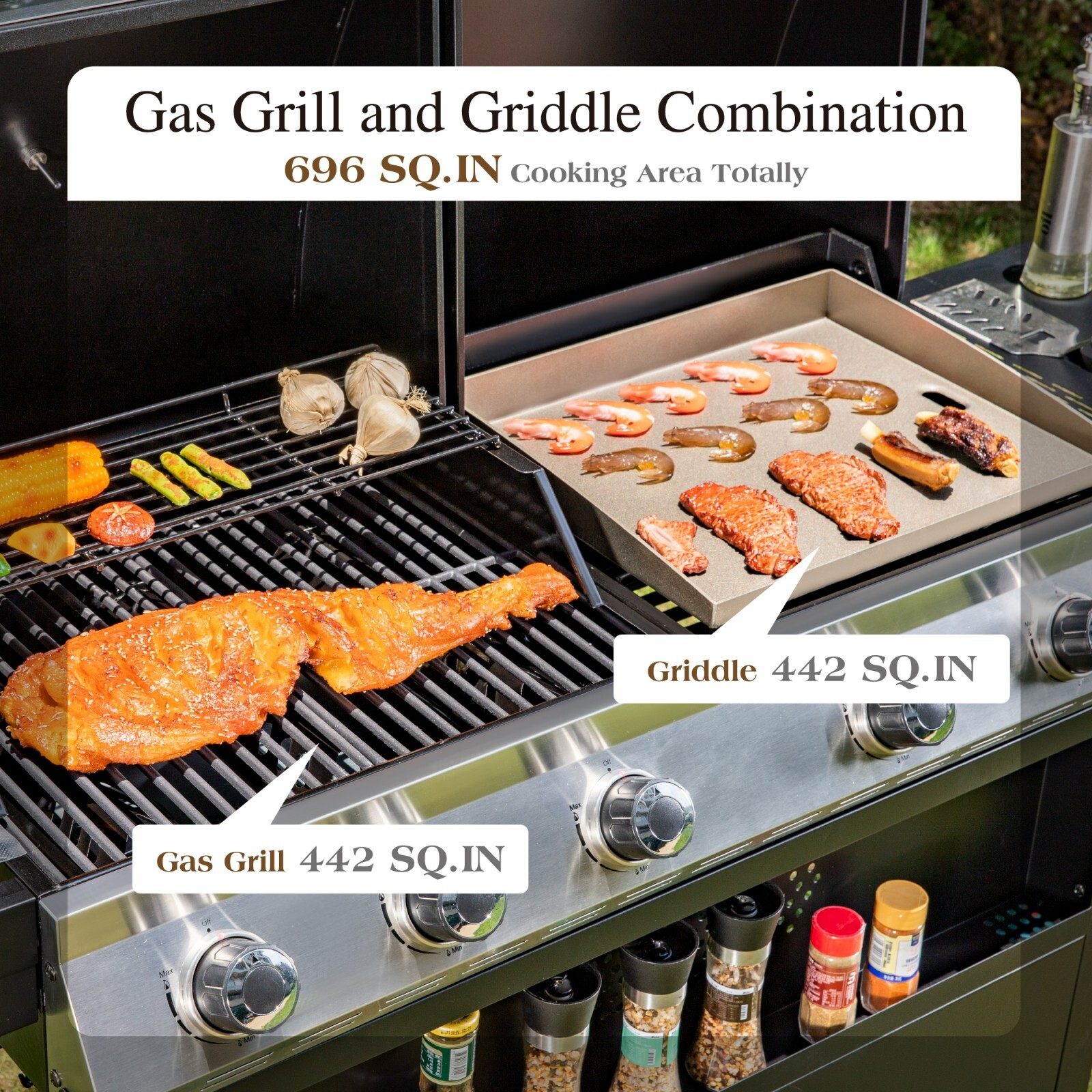 Propane Gas Griddle and Grill Combo BBQ Grill with Flat Top Griddle ,696 SQIN
