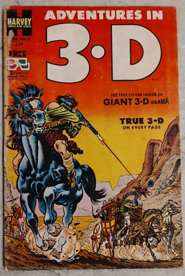 Adventures In 3-D #2 (1954) Harvey w/One Pair Original Glasses (Detached)