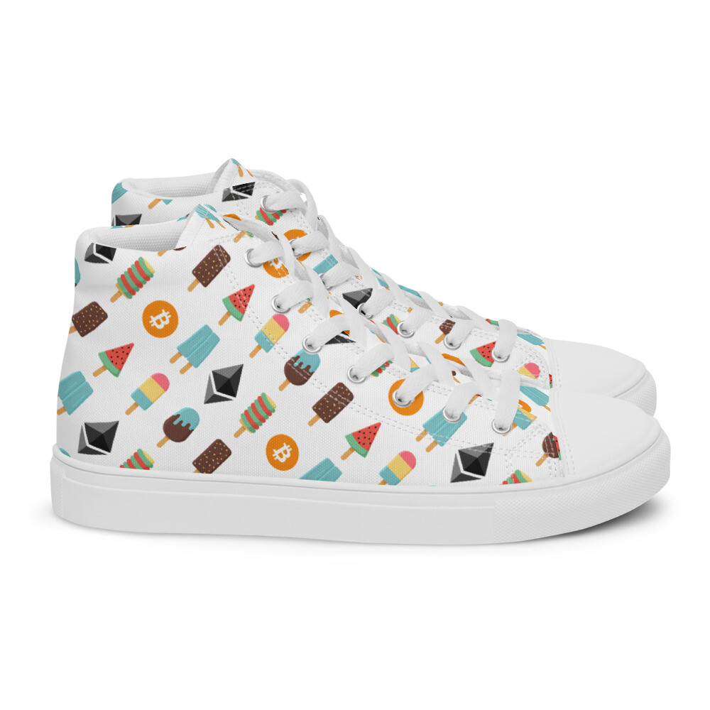 Bitcoin Ethereum Ice Cream Creamsicles Men’s high top canvas shoes FREE US  SHIP