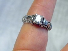 White Lab Sapphire Size 7.5 Ring 925 Sterling Silver USA Made Vint Style Scroll