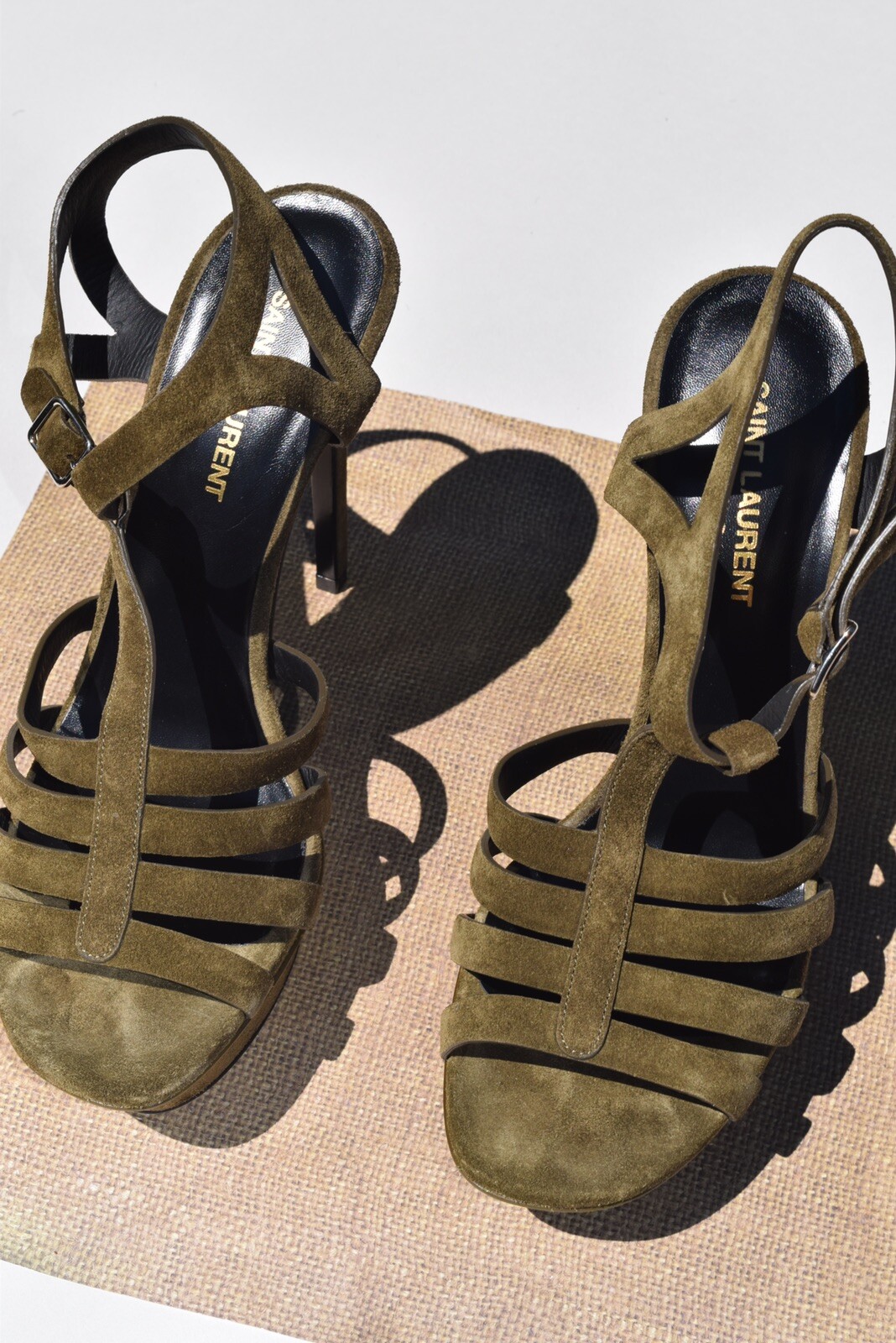 NUOVI SANDALI SAINT Laurent sexy pelle scamosciata bianca plateau cachi marrone pelle scamosciata con scatola