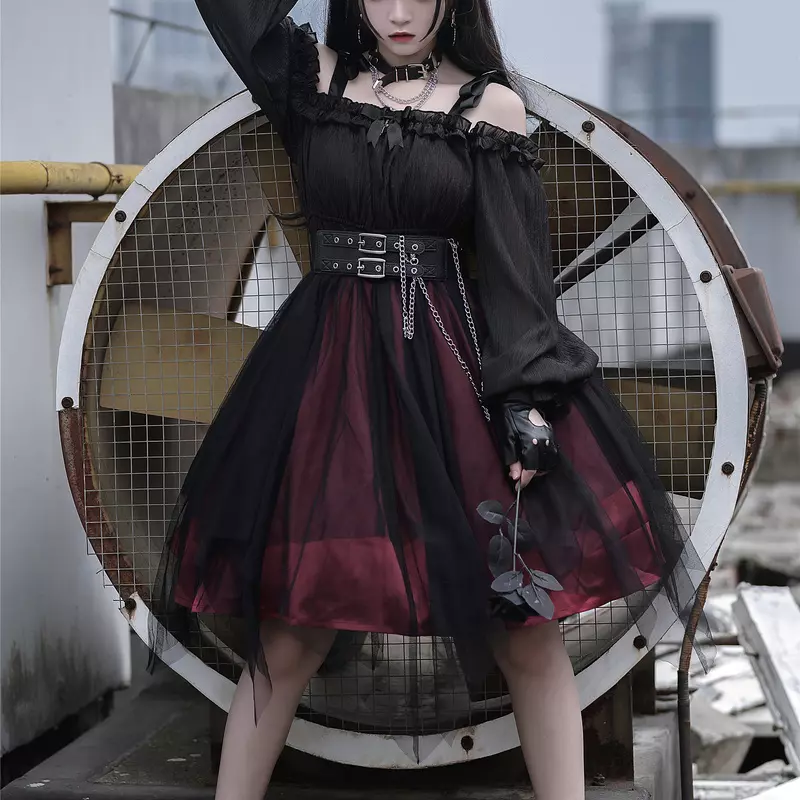 Lady Lolita Gothic Dress Ruffle Mesh Puff Sleeve Steampunk Cosplay  Irregular New