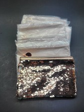 6 x Reversible Sequin Makeup Cosmetic Pouch Travel Bag Rose Gold / White