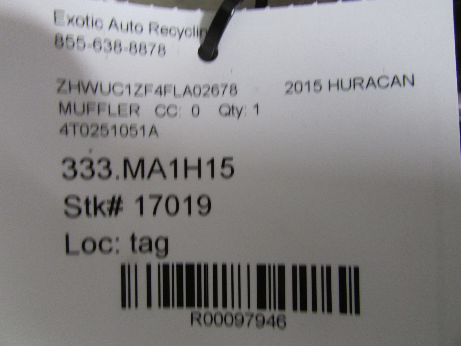 Lamborghini Huracan, Muffler, Used, P/N 4T0251051A