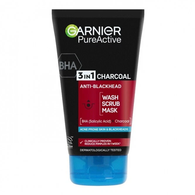 Mascarilla exfoliante de lavado anti espinillas GARNIER 3 en 1 CHARCOAL 150 ml Foto 2 de 3