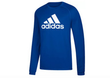 New Adidas Men's Badge of Sport Graphic Long Sleeve Shirt Royal Blue Medium