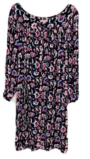 Juicy Couture Women's Long Sleeve Paisley Print Black Keyhole Dress Sz XL L1