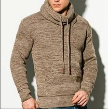 Womens Fashion Cowl Neck Drawstring Pullover Knitted Winter Jumpers Sweater 