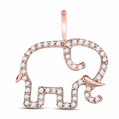 10kt Rotgold Damen runder Diamant Elefant Tier Anhänger 1/6 cttw