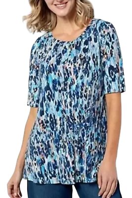 LOGO by Lori Goldstein Rayon 230 Animal Print Top Blue Depths