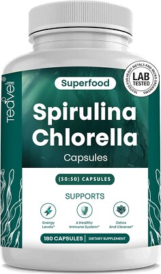 Organic Spirulina & Cracked Cell Chlorella Chlorophyll Capsules -180 Capsules