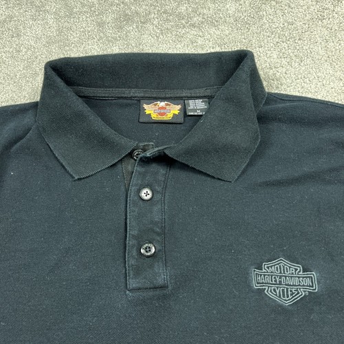 Camisa polo para hombre Harley Davidson negra mediana manga corta algodón logotipo en el pecho - Imagen 2 de 11
