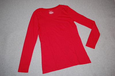 Junior Womens RED L/S TEE SHIRT Lt Weight SCOOP NECK Hip Length SIZE M 7-9