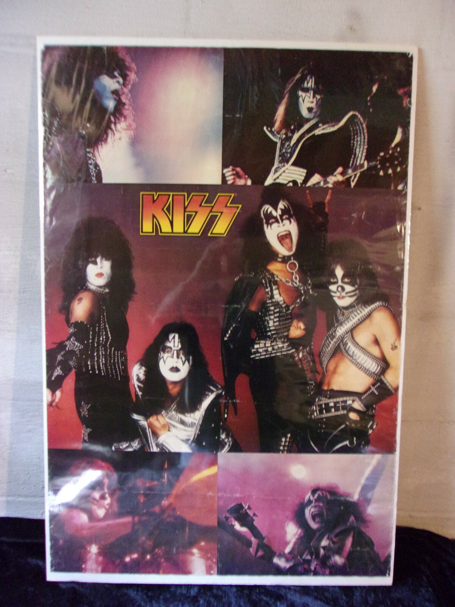 KISS 1977年 激レア アルミ蒸着ポリエステルフィルム ポスター 美品 Vintage 1977 KISS Collage Full Size Poster Aucoin USED Condition