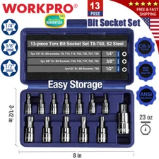 WORKPRO 13PC 1/4" 3/8" 1/2" Drive Torx Bit Socket Set T8-T60 Star Bit Socket Set