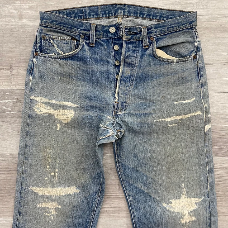 Vintage 1960's Levi's Big E 501  Sashiko Distressed Redlines Jeans 32x30.5" - Image 2 of 4