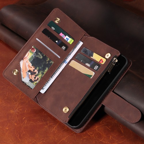 Zip Wallet Case For iPhone 16 15 12 Pro 14 Xr SE Luxury Flip Leather Phone Cover - Picture 4 of 17