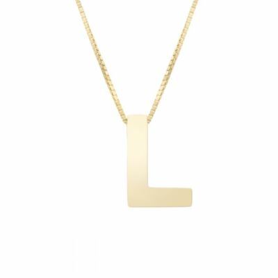 Block Buchstabe Initiale L Box Kette Halskette Echt 14K Gelbgold 18''