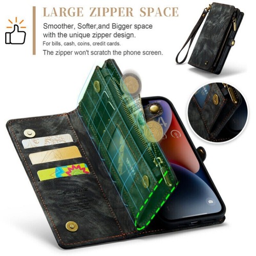 Magnetic Removable Leather Wallet Case For iPhone 16e 15 14 13 12 11 Pro Max 8 7 - Picture 19 of 76