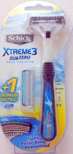 Schick Xtreme3 SubZero Razor Handle 2 Cartridges with Free Shower Hanger New