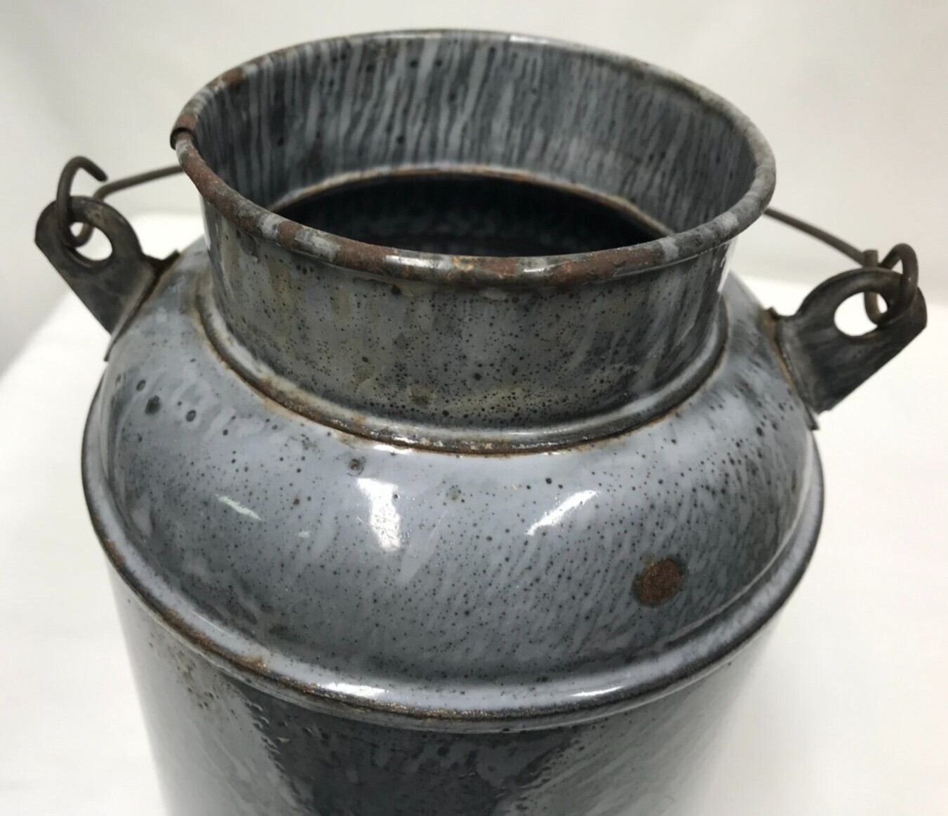 Vintage Gray Graniteware Enamelware Milk Can Cream Pail w/o Lid