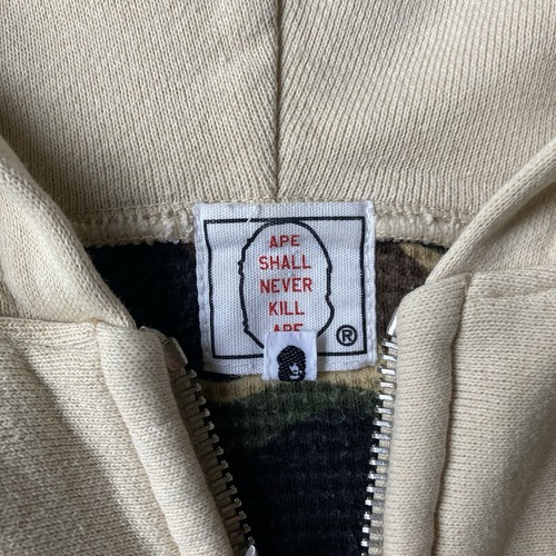 90s bape camo waffle lined cream hoodie M - Picture 8 of 10