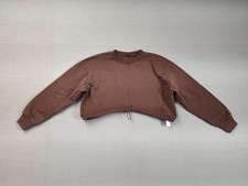 Zara Womens Sweatshirt Medium Brown Drawstring Hem Long Sleeve Casual Crop Top