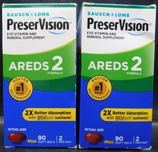 2 Pk Bausch + Lomb Preser Vision Eye Vitamin & Mineral 90 Gels Ea Exp: 01/2027