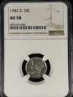 1942-D Mercury Dime 10C Silver NGC AU58 Almost Uncirculated