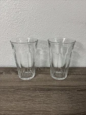 Picardie Clear Duralex 16 oz Flat Tumbler 9 Panel Set of 2 Made in France
