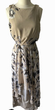 Eliza J Sz 6 Chiffon Hi-Low Maxi Dress Gown Lined Lt Taupe w/Watercolor Florals