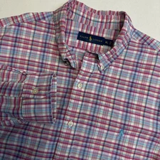 Ralph Lauren Pink Blue Plaid Long Sleeve Button Down Shirt Men's XL Preppy