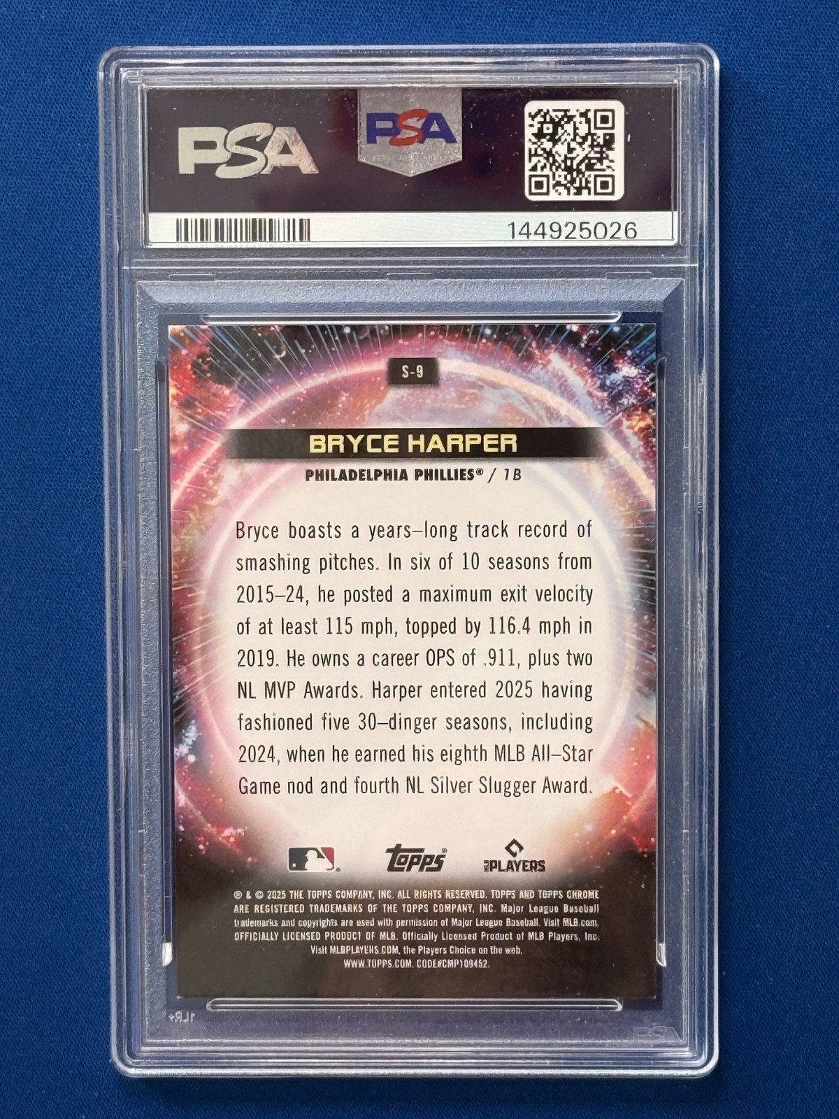2025 Topps Cosmic Bryce Harper #S-9 Supernova PSA 10 view 2
