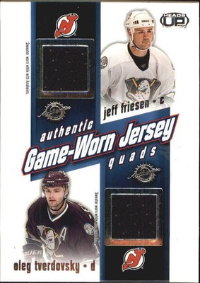 2002-03 Pacific Heads Up Quad Jersey #1 Friesen/Tverdovsky/Allison/Deadmarsh