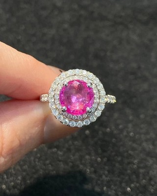 3.09 Ct Round Cut Natural Pink Sapphire Diamond Wedding Ring 14K White Gold