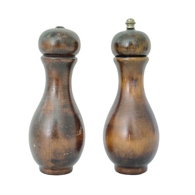 Vintage Wooden Salt Shaker & Pepper Grinder Bowling Pin Shape 7'' Retro Kitchen
