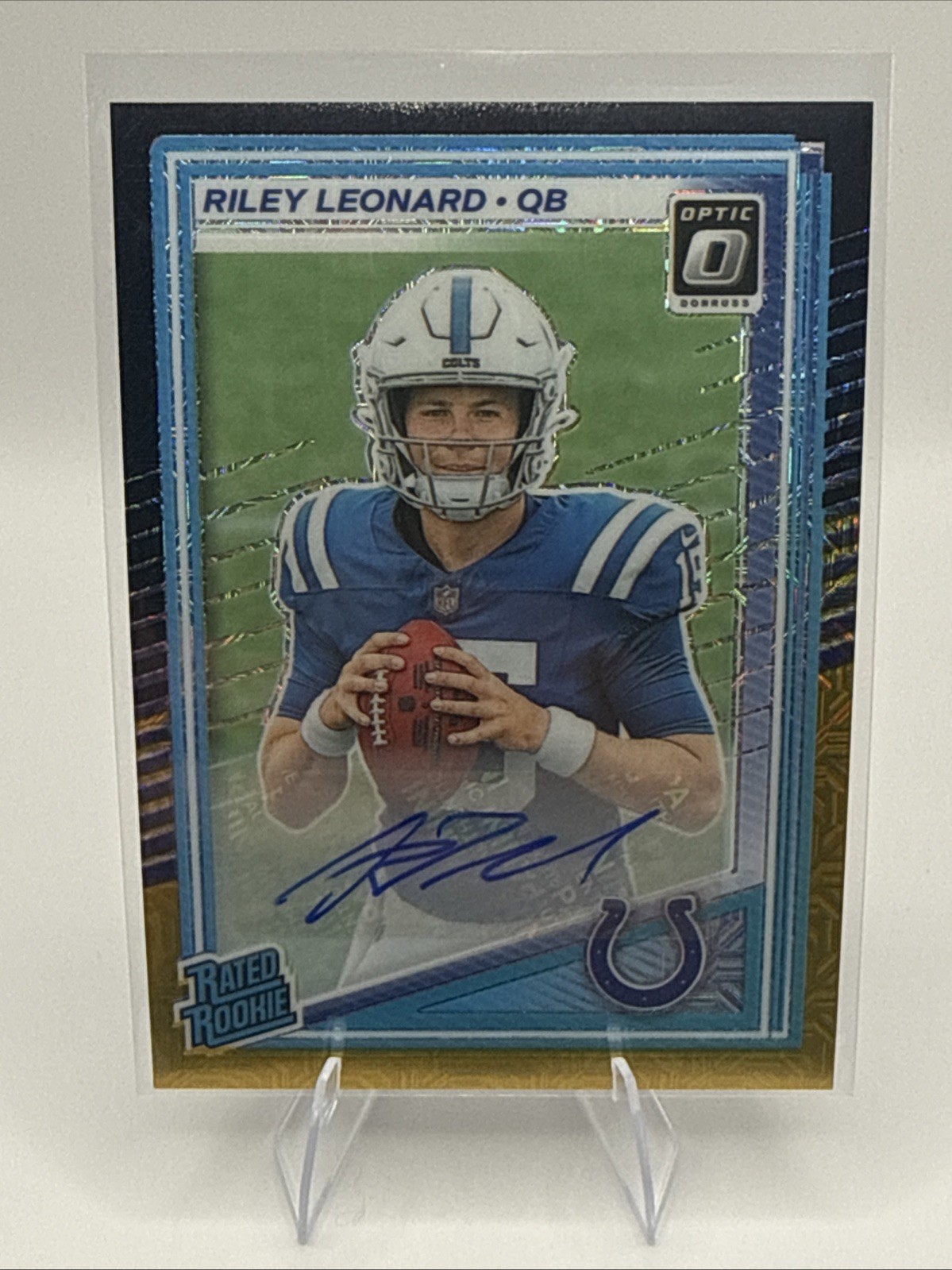 2025 Panini Optic - Riley Leonard #255 RPS Auto Black Gold Prizm /60