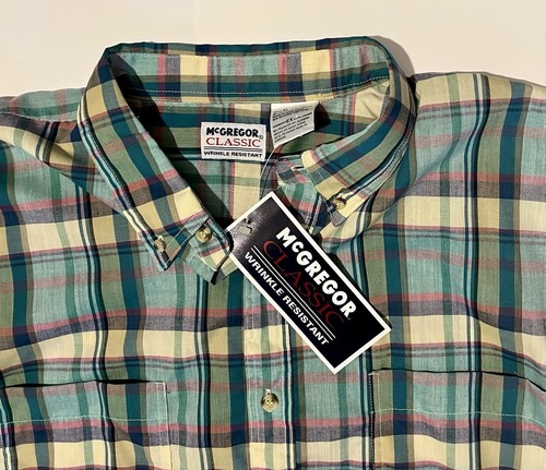 Vintage 90's McGregor Classics Green Plaid Button Down Short Sleeve Shirt NWT XL - Picture 2 of 9