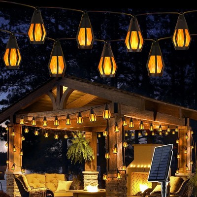 Solar String Lights for Outside, 21Ft Patio Lights with 10 Flickering Flame Ligh