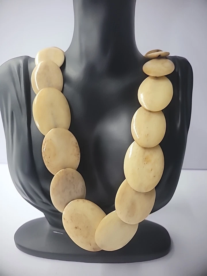 Collar Vintage Declaración Beige Bronceado Piedra Graduada Joyería Disfraz Foto 2 de 4