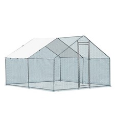 Large Metal Chicken Coop Walk-In Chicken Run 10x10x6.6 ft Peaked Roof Farm Yard