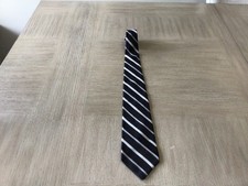 Jones New York Silk Tie Woven Black Gray Striped 60.5/3.5 in MADE IN USA