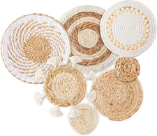 7 Pack Boho Wall Basket Decor - Seagrass Rattan Wicker Wall Decor round Handmade